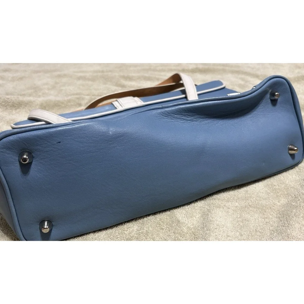 Coach Hamptons Magnetic Flap Satchel Blue White Leather Bag Purse Y2K Vintage